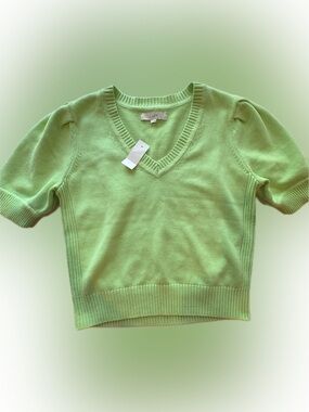 LOFT NWT Short Sleeve Sweater Medium Lime Green Mint Coastal Grandma Teacher